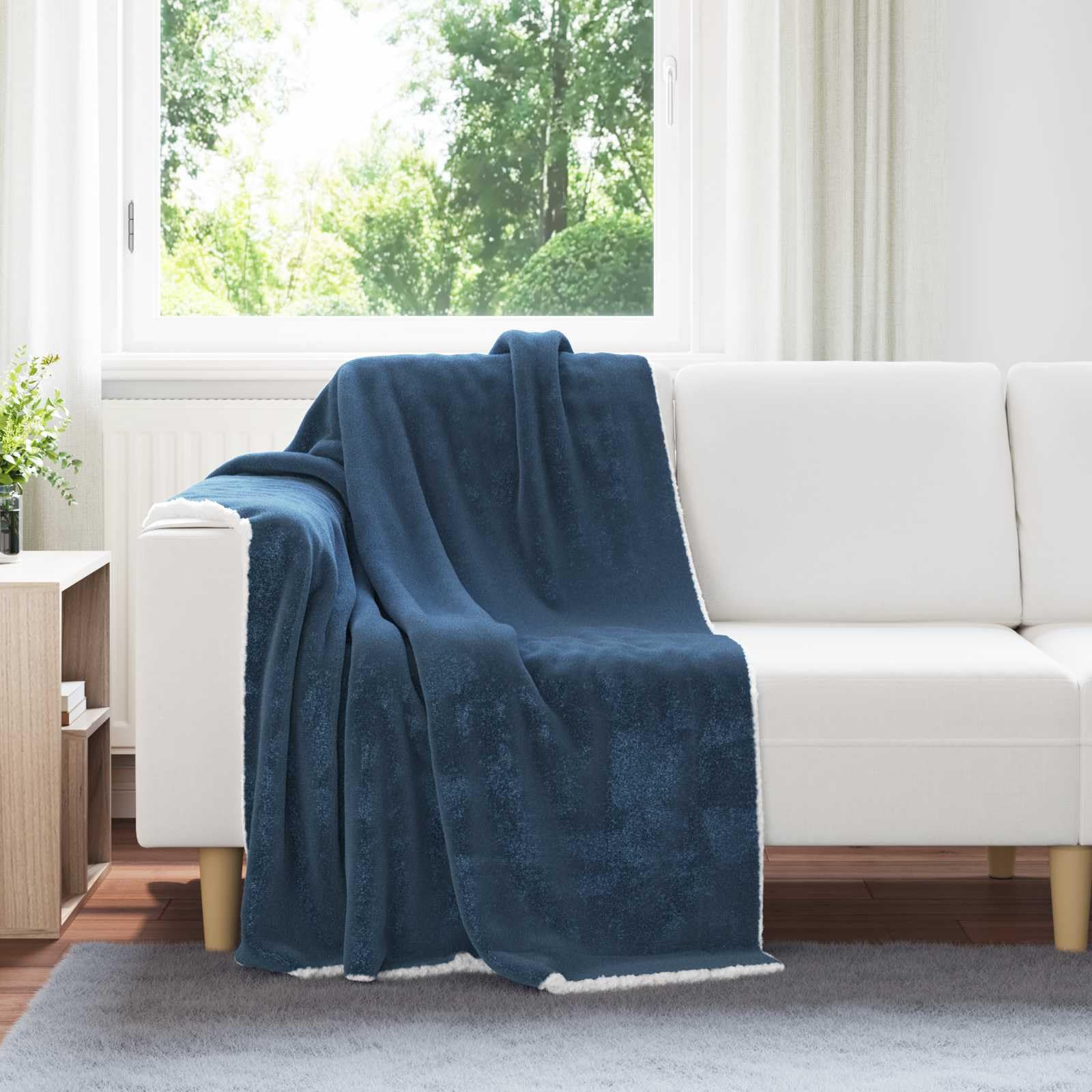 Couverture polaire bleu marine 130x150 cm plaid salon et chambre