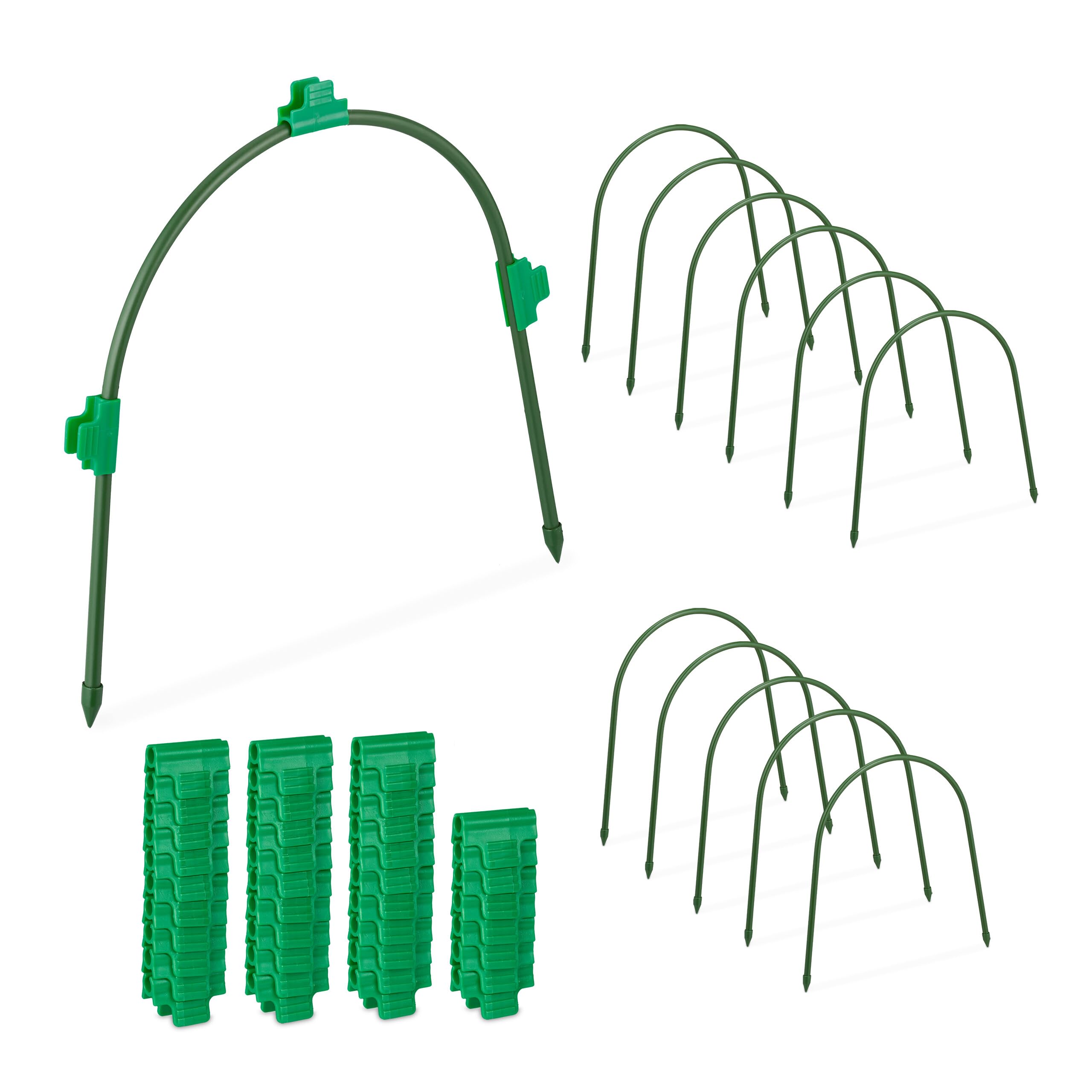 Relaxdays Archi per Tunnel Orto, Set da 12 con 40 Clip, per Serre e Letti Rialzati, Acciaio Pieghevole e Robusto, Verde