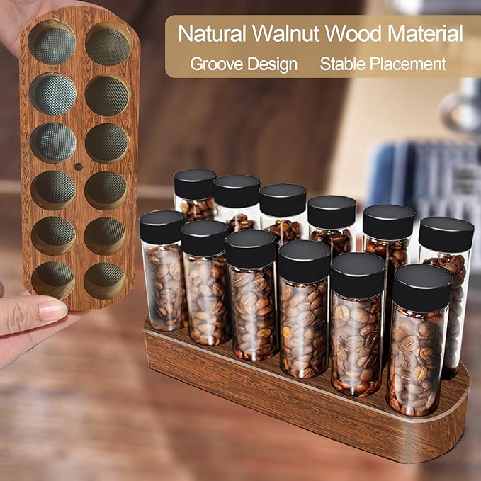 Set de 12 Tubos de Vidrio para Almacenar Café con Base de Madera miniatura 7