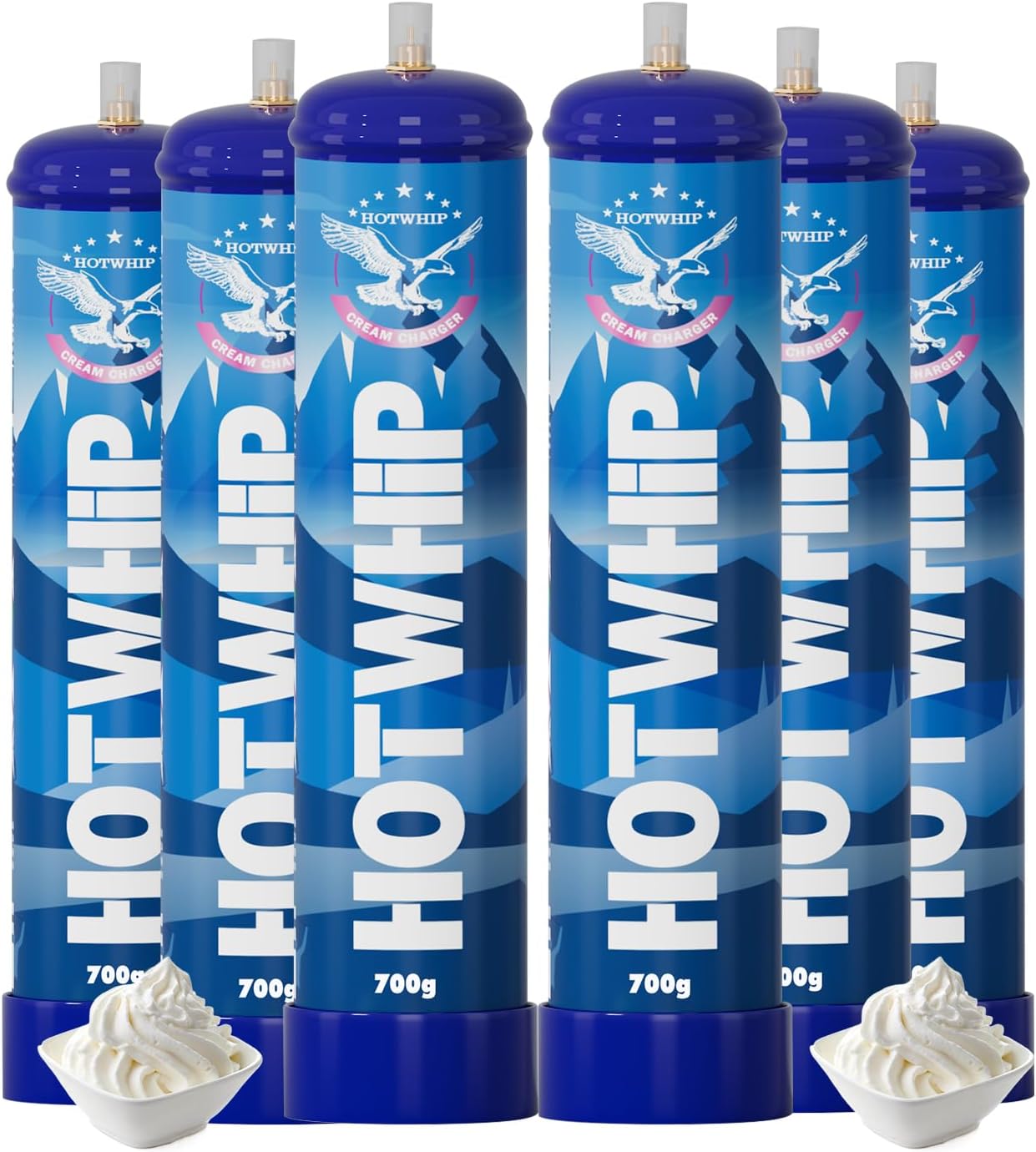 Whipped Cream Chargers 700g 1.1L Original Flavor 99.99% Purity Premium Cream Cartridge Food Grade Nitrous Oxide Tank(6 Cylinders Unflavor)