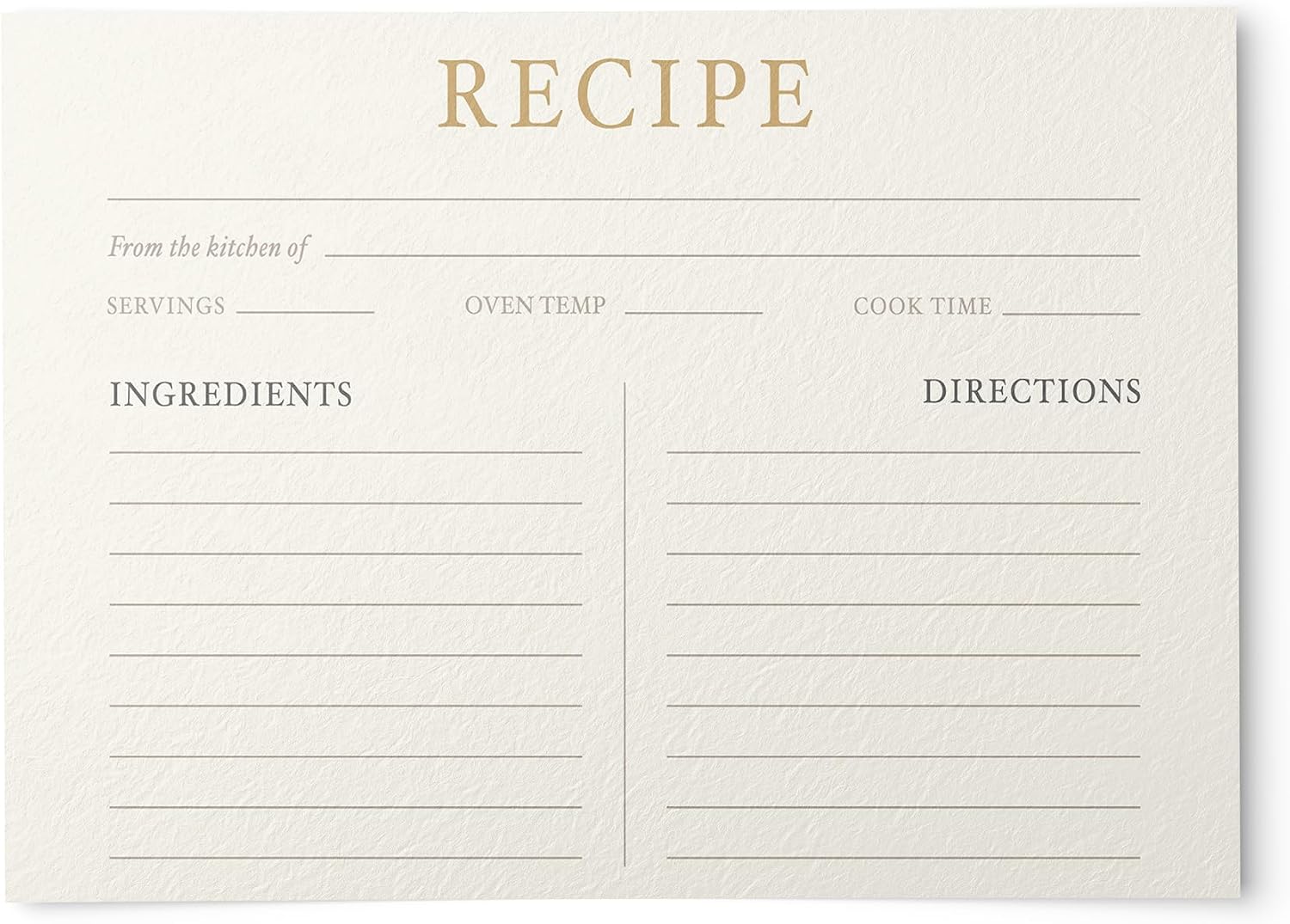 Elegant Recipe Cards, Champagne Gold, 4x6 inches