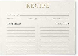 Elegant Recipe Cards, Champagne Gold, 4x6 inches | Double Sided, Thick Cardstock with Lines, Blank Kitchen Cards for Recipe Box and Binder, Bridal Shower, Wedding