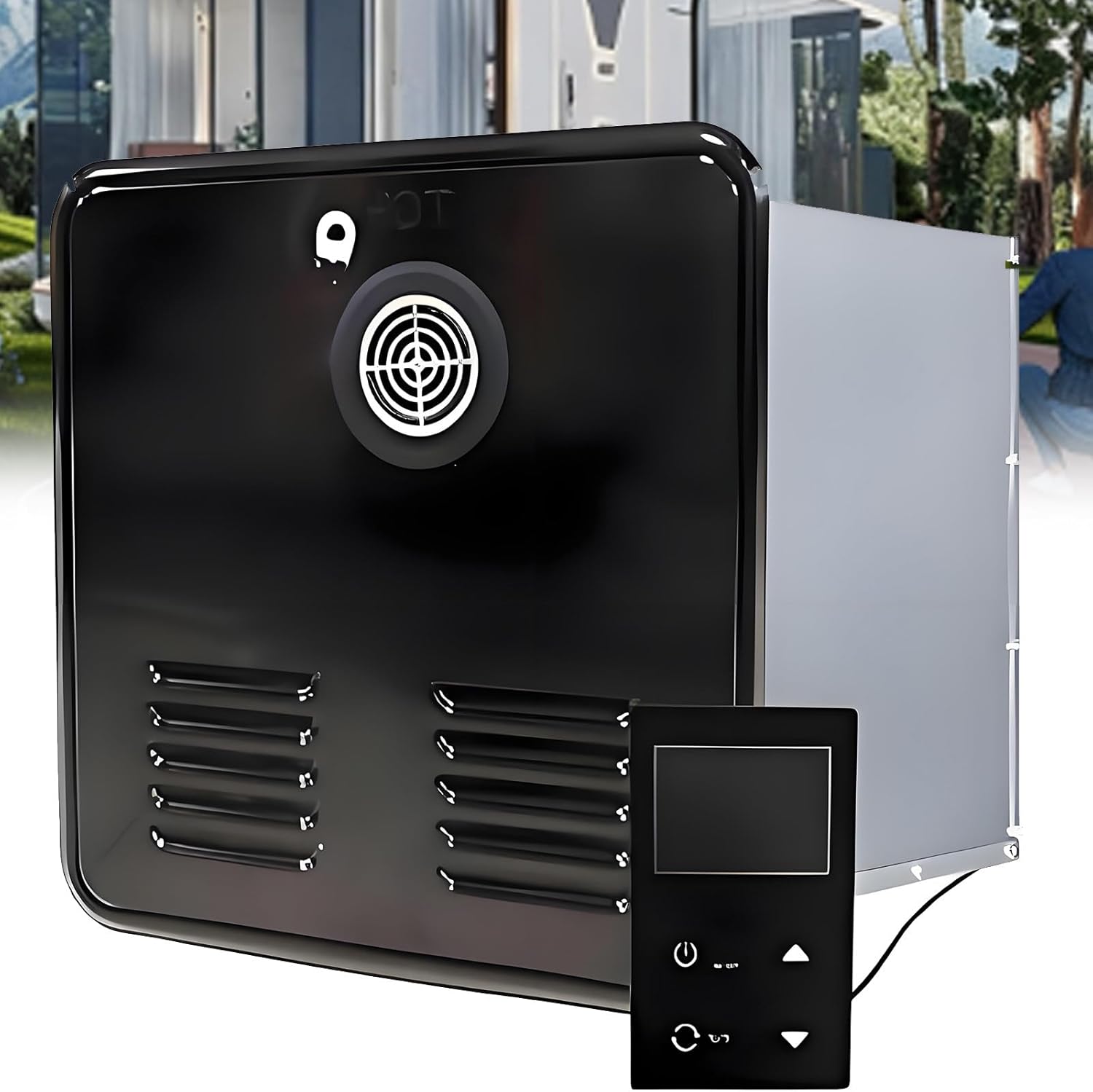 Tankless Rv Water Heater, Camper Water Heater, Thermostatic Control, With 15 X 15-Inch White Door And Remote Control, Dc 12v, Stainless Steel, Suitable For Rvs, Campers, And Travel Trailers Black