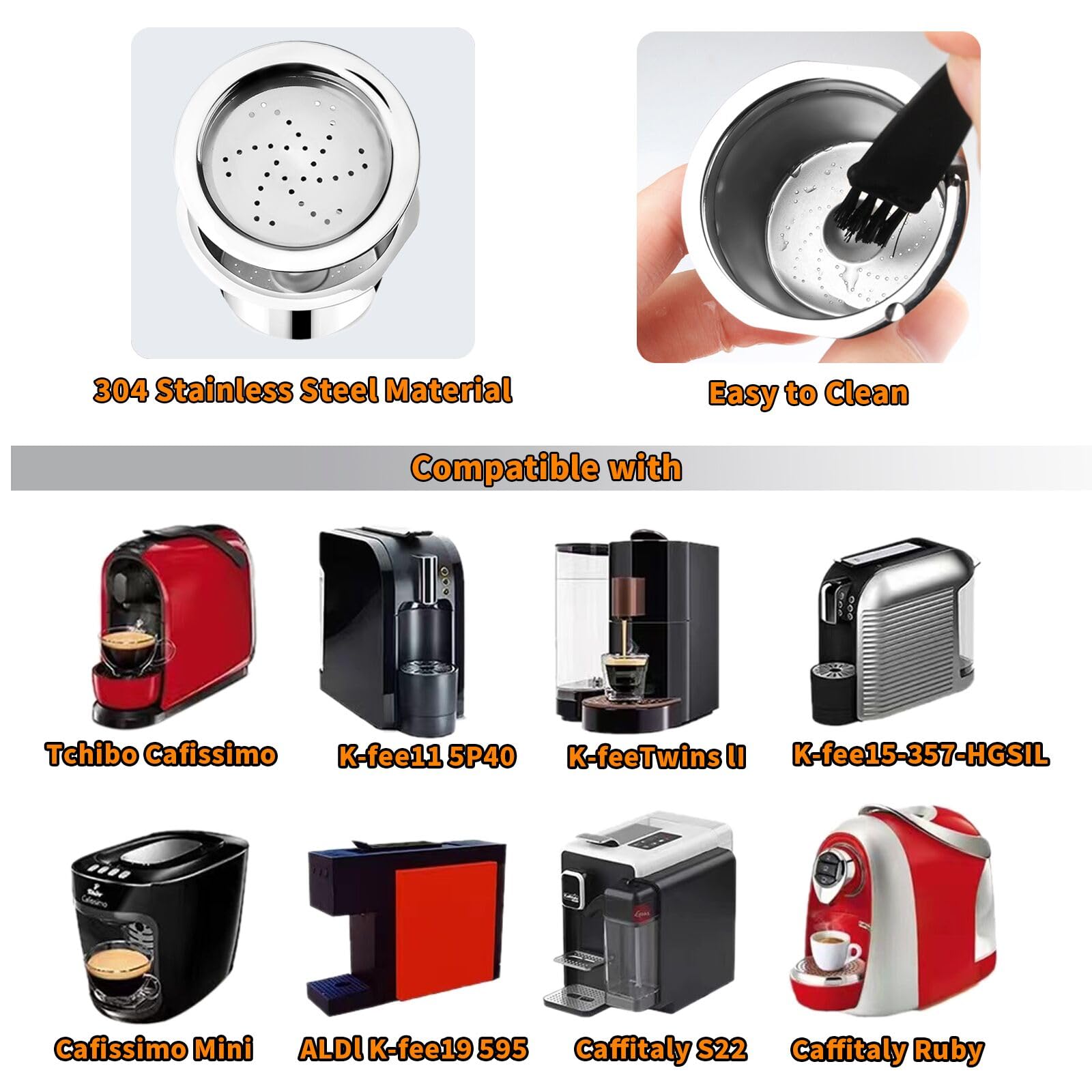 FOVNOT Inoxydable Acier Café Gélules, Réutilisable Expresso Gélules Rechargeable Café Gélules Compatible Pour Senséo HD7801 Café Machines Avec 1 Cuillère Et 1 Brosse