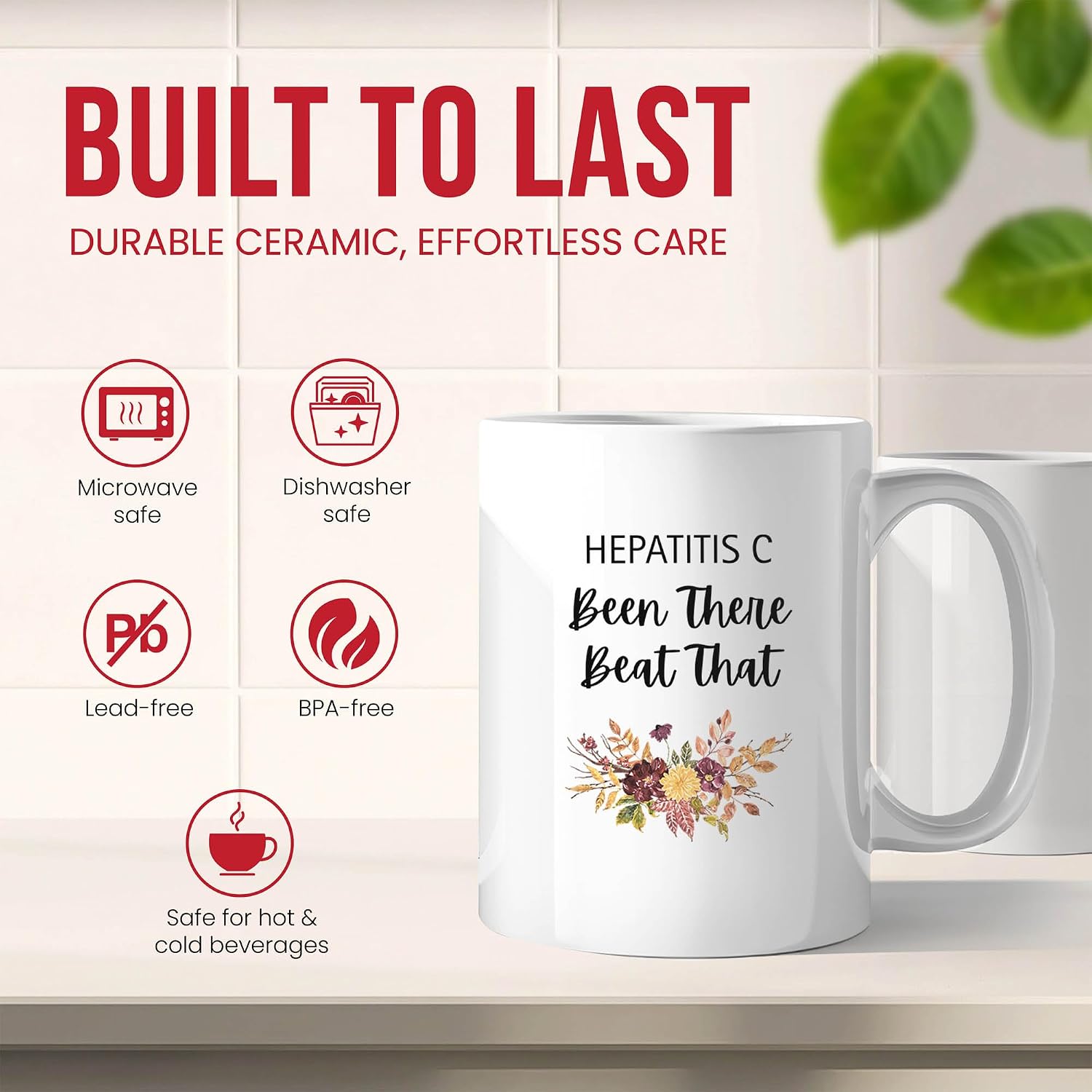 Beat Hepatitis C Mug - Liver Coffee Cup - Family Funny Gift From - Awareness Tea Mugs - Viral Cups - 11 Oz Ceramic Gifts For Patient, Birthday, Him, Her, Day, Support, Doctor, Health image 4