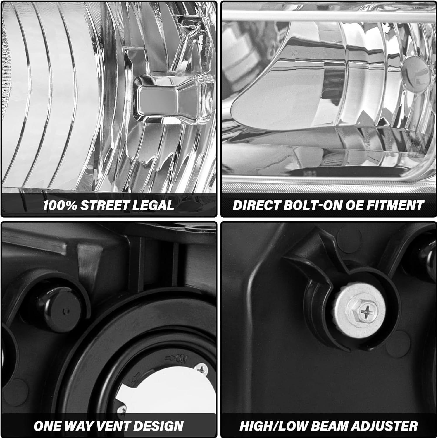 Bingbingmotor BRYGHT Headlight Assembly Fit for 09-20 Dodge Journey Passenger and Driver Side Halogen Replacement OE Headlamp Chrome Housing with Amber Reflector