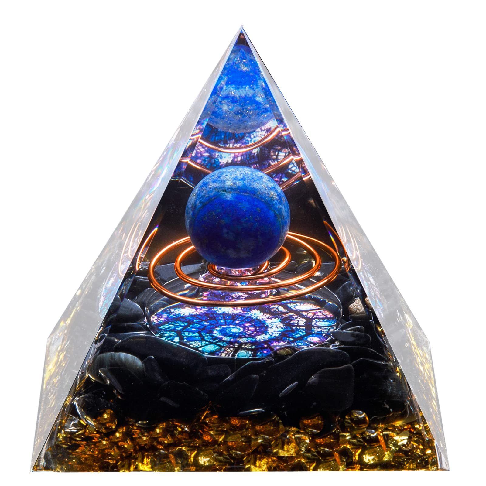 DRTMLY Orgone Crystal Pyramid, Lapis Lazuli Healing Crystal,Orgonite Protection Crystals Energy Generator for Attract Wealth Success and Prosperity