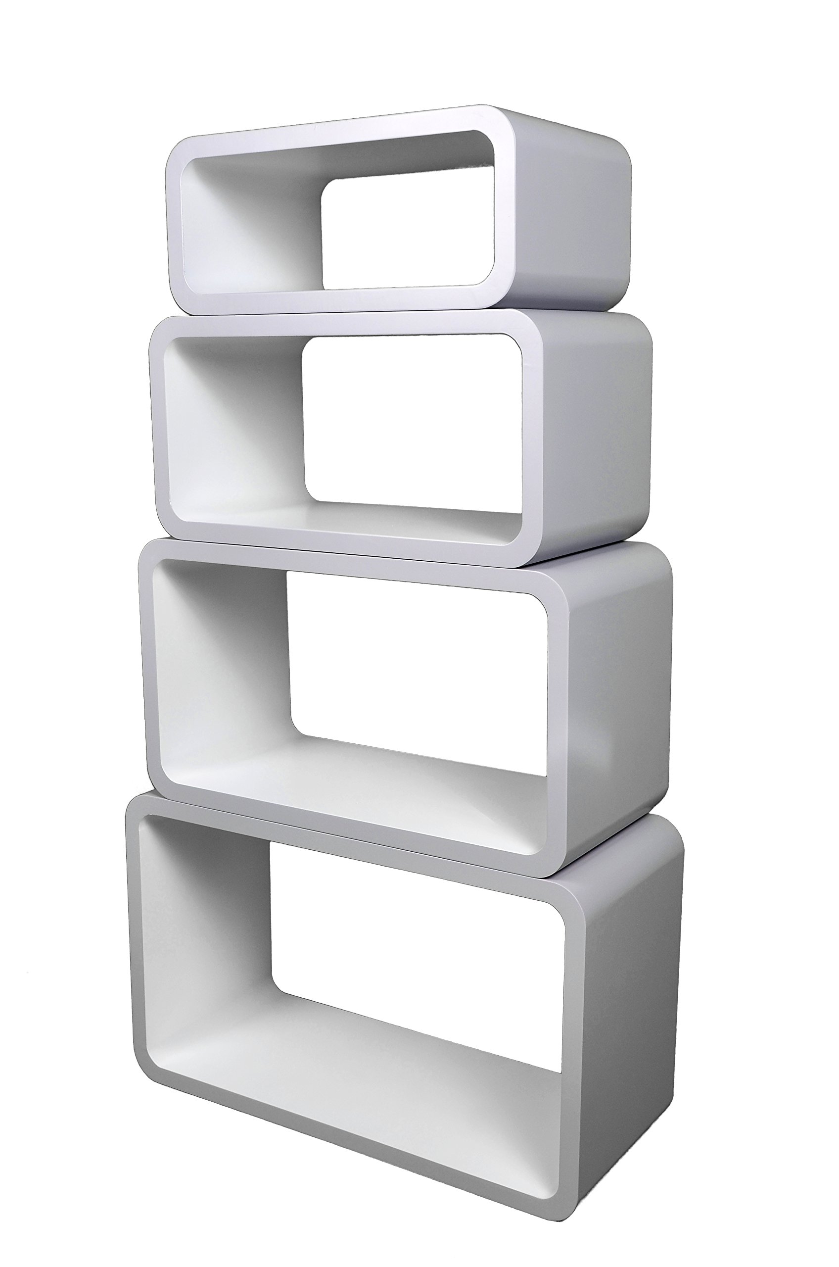 Verstärkte Vielen Farben MDF Retro Design Cube 4er Set Regal Regale Wandregal Deko Würfel CD DVD Lounge Cuben LO01P (Grau/Weiß)