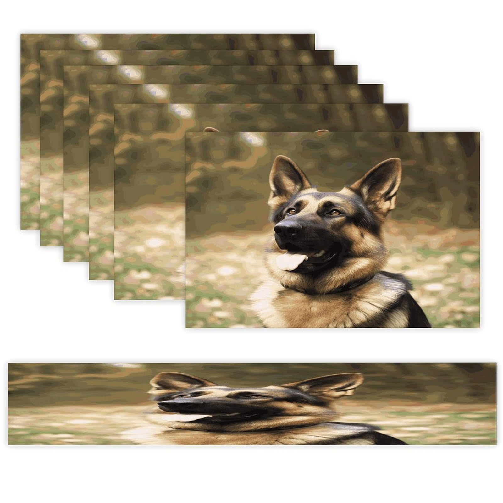 Animal German Shepherd Table Runner and Placemats Set of 6 Wipe Clean Heat Resistant Table Mat with Table Runner Decorations Flax Linen Place Mat Set for Home Kitchen Party Supplies