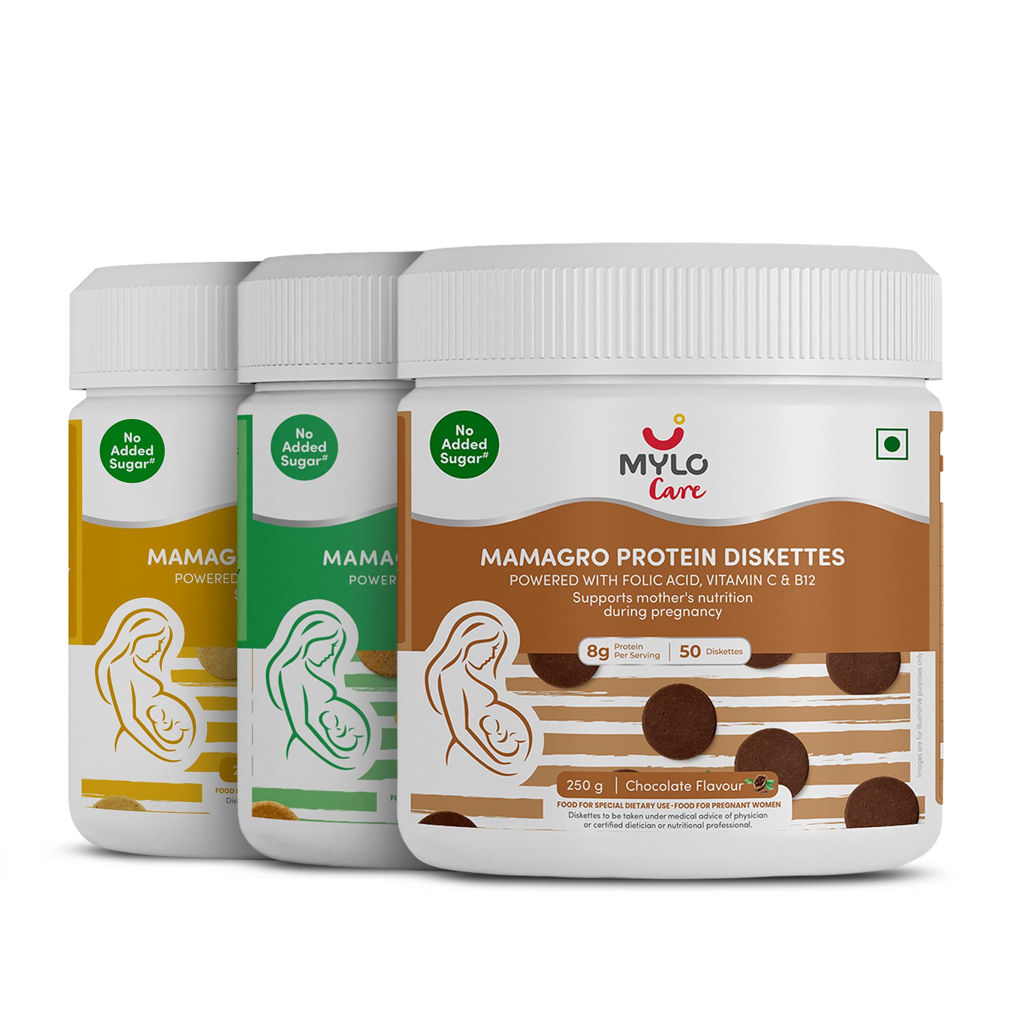 Mylo Care MamaGro Protein Diskettes | High Protein Snack for Pregnant Women | Supports Baby Growth, Placenta Development & Daily Nutrition | 250g (250 g (Pack of 3), Vanilla & Jeera & Chocolate)