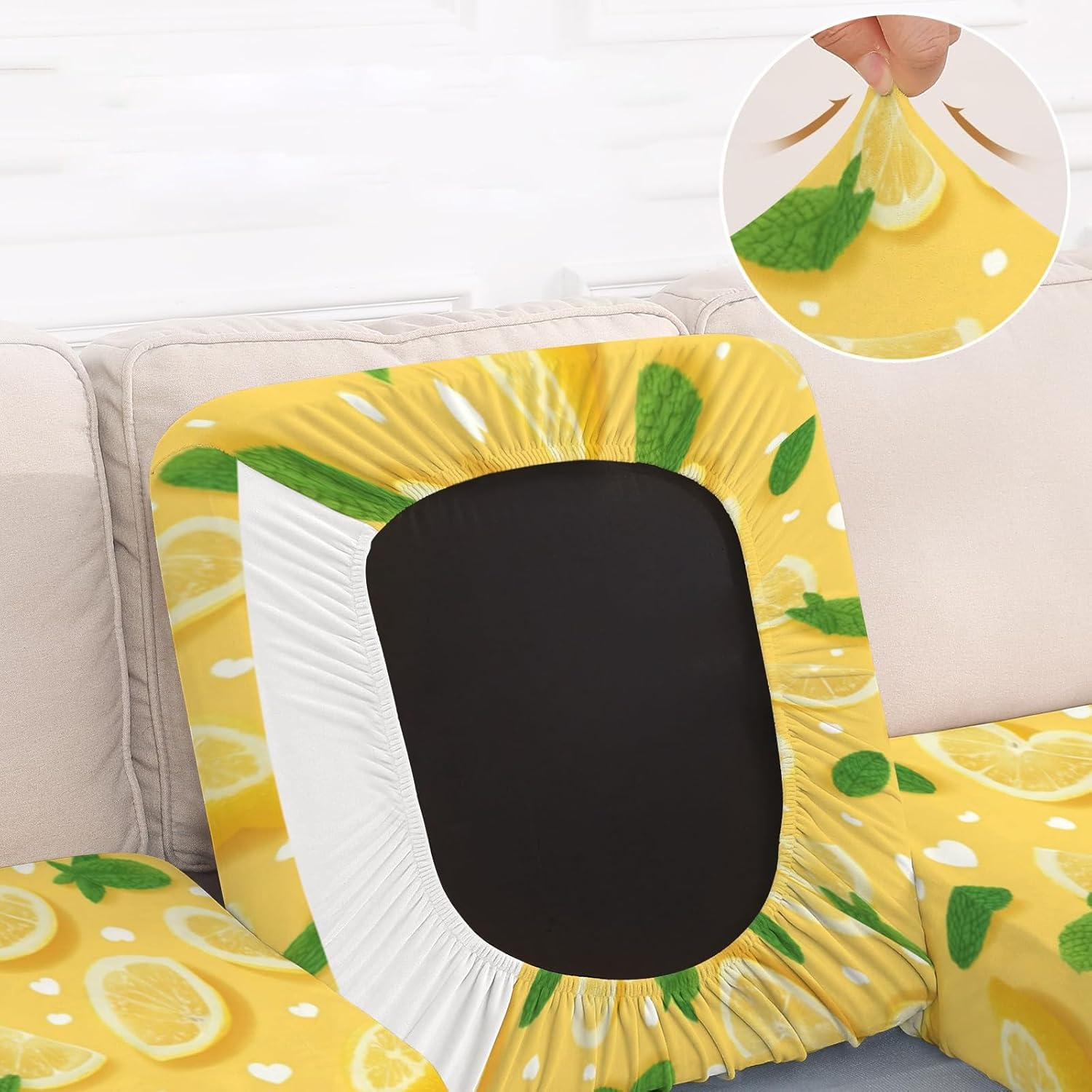 Yellow Lemon Mint Hearts Loveseat Covers Couch Covers for 2 Cushion Couch, 2-Piece Stretch Sofa Slipcovers Anti-Slip Washable Furniture Protectors for Dogs Pets