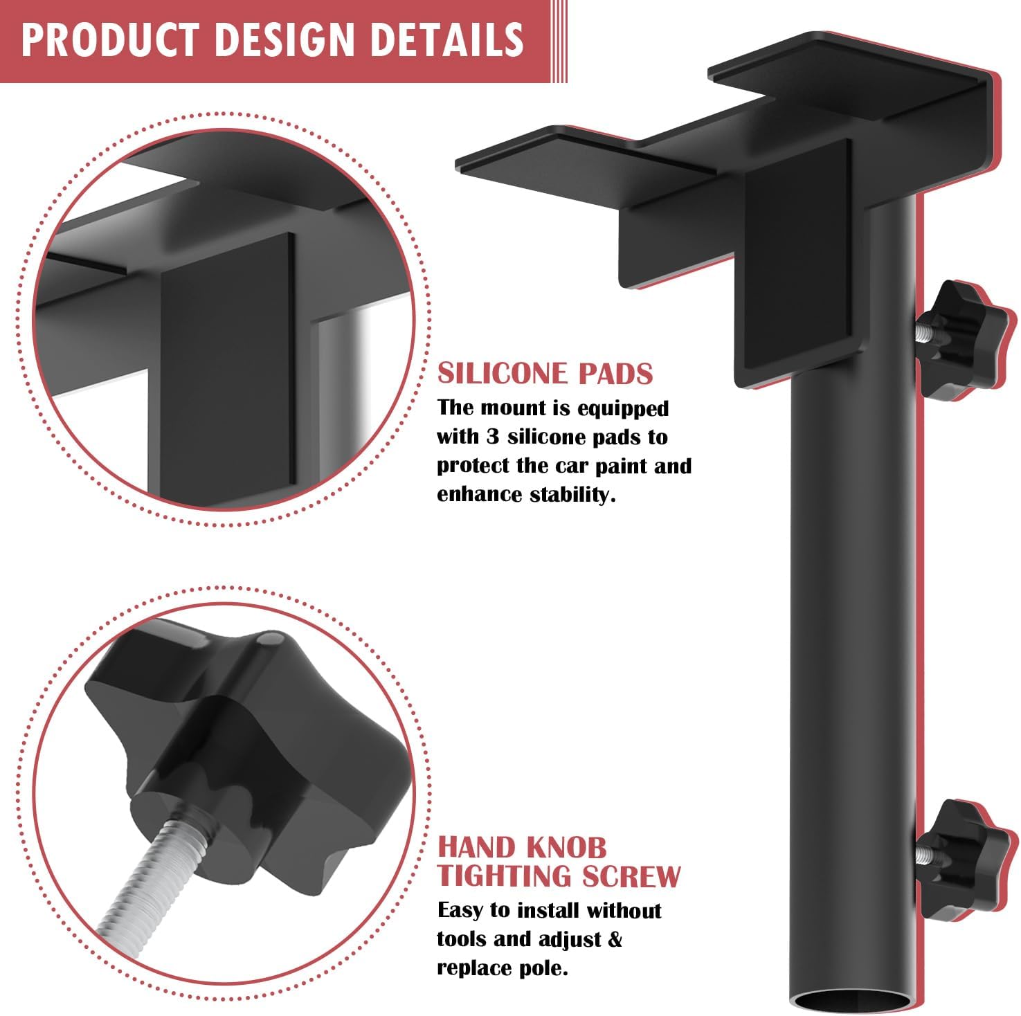 No Drilling Flagpole Mount for Truck Bed, No Drilling Side Flag Pole Mount Kit for Truck Bed, Universal Black Flagpole Holder Fit Up to 1.5 inch Pole