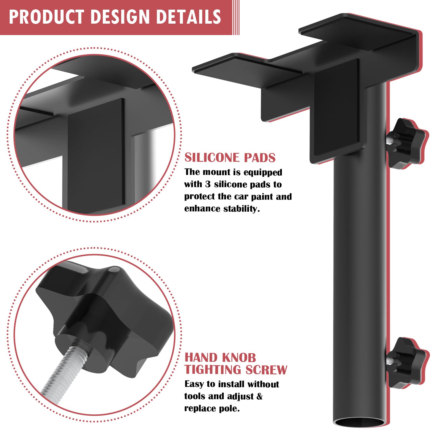 Support Latéral Sans Perçage Pour Mât De Drapeau – Fixation Robuste Camion Pick-up Jusqu'à 3,6 Cm