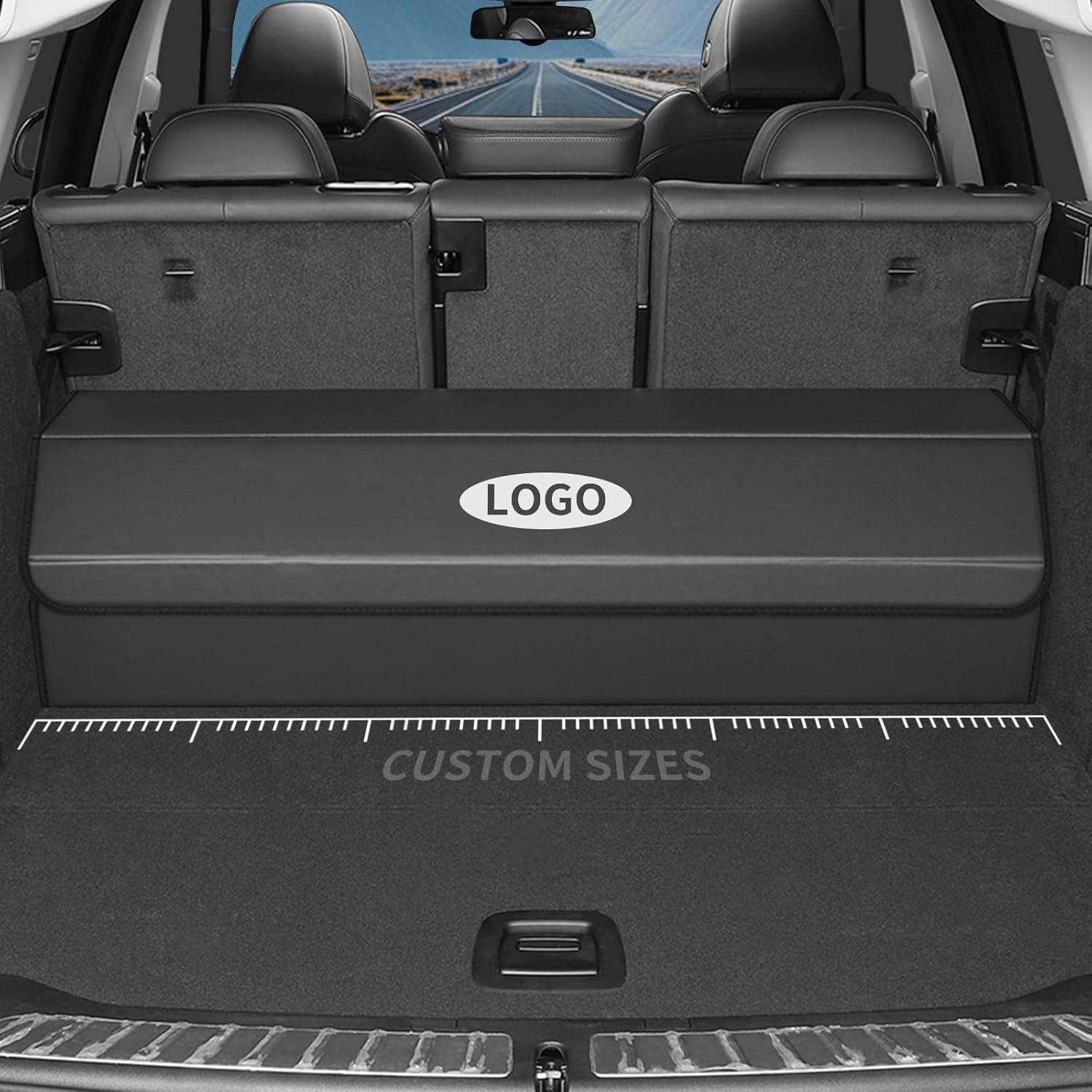 Custom Size Trunk Organizer To You Car Model, Custom Logo, Extra Large Capacity Leather Storage Box, Collapsible Adjustable Car Trunk Storage Organizer For Suv Sedan, Magnetic Lid