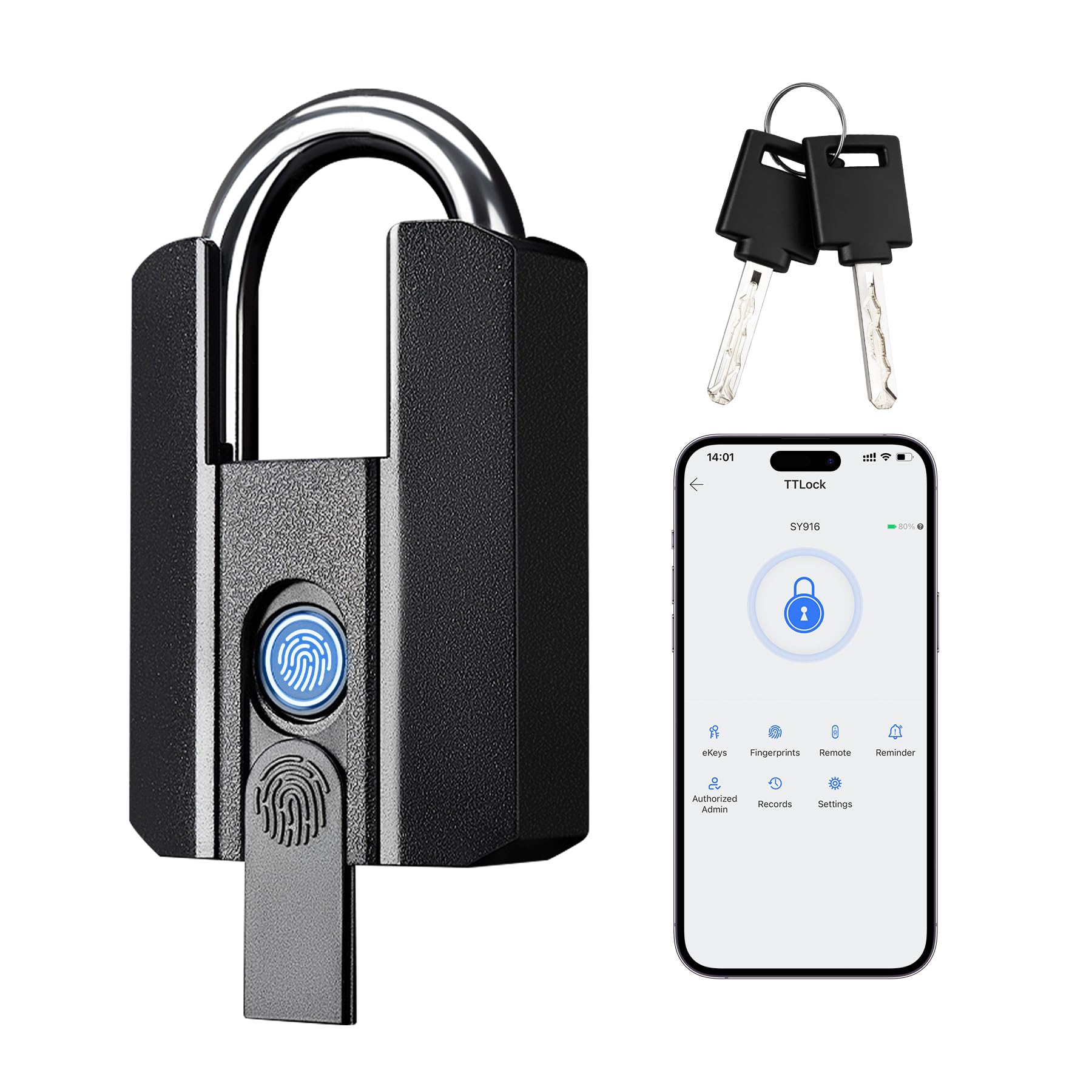 Lokko Outdoor Padlock, Smart Waterproof Heavy Duty Gate Lock, Bluetooth Fingerprint Lock with TT Lock App, 4 Electronic Keys for Landlord, Airbnb, Yard Gate, Storage Shed, Warehouse