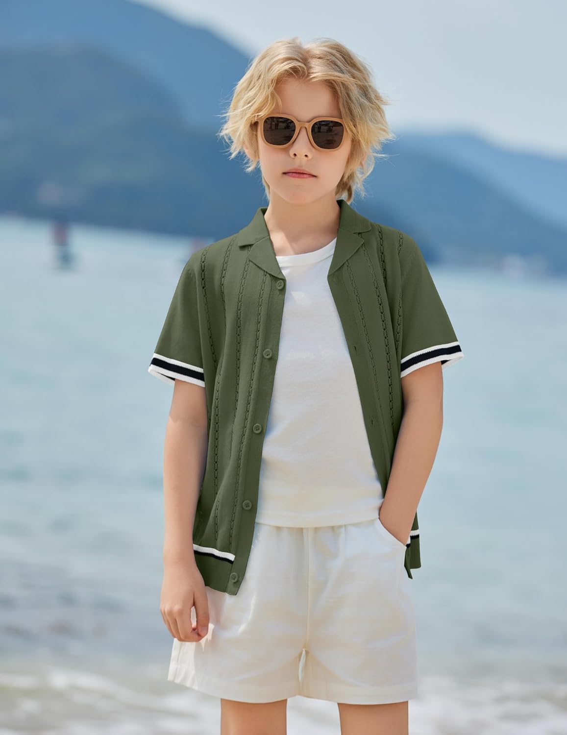Arshiner Boys Knit Shirts Short Sleeve Button Down Shirt Vintage Fashion Casual Summer Beach Shirts for Kids 4-13 Years - Image 4