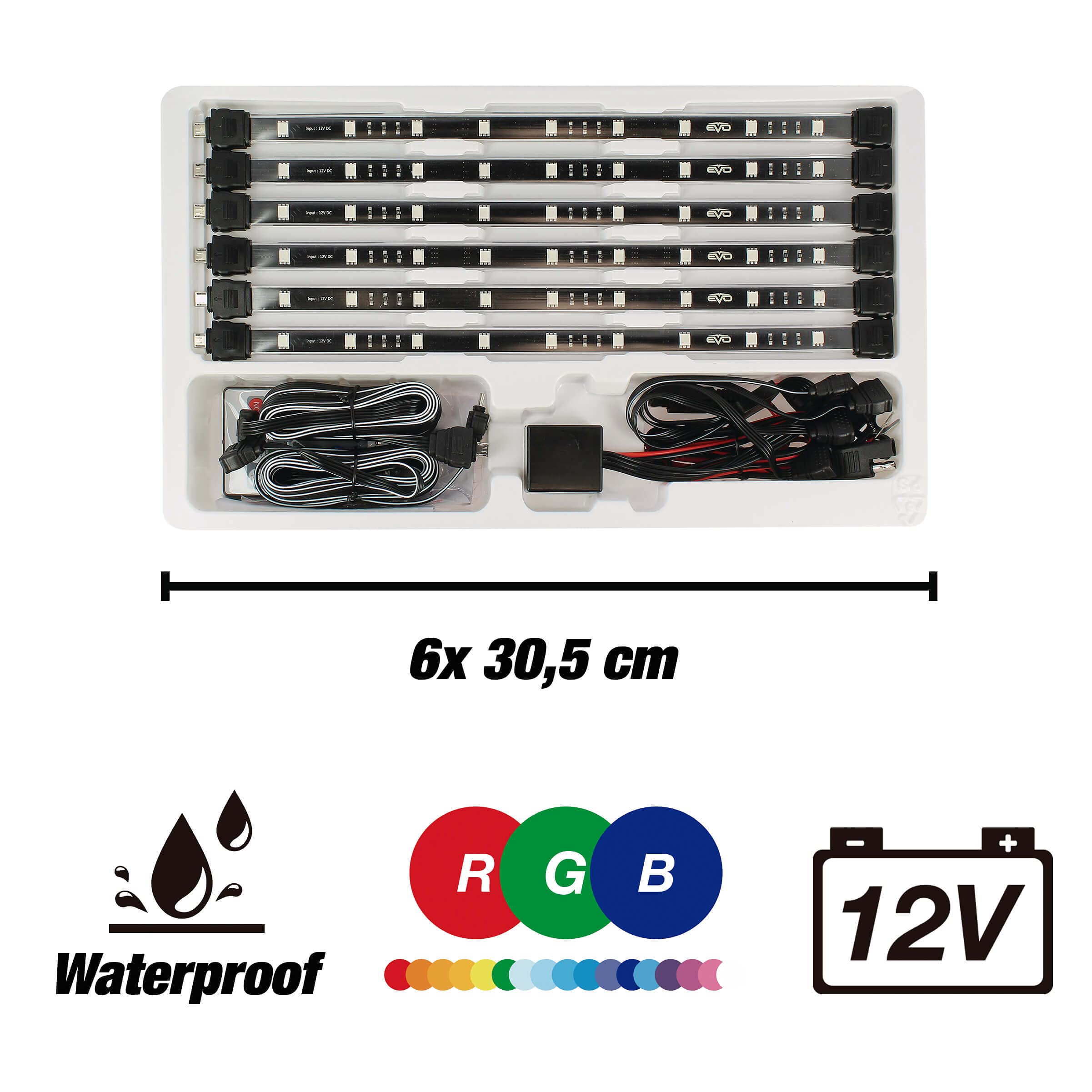 S SUMEX Kit LED Multicolor para Coche, Luces para Bajos de Coche Impermeable con 6 Tiras LED 30 cm Control Remoto Inalámbrico 20 Modos 16 colores RGB 12V DC IN estilo Neón