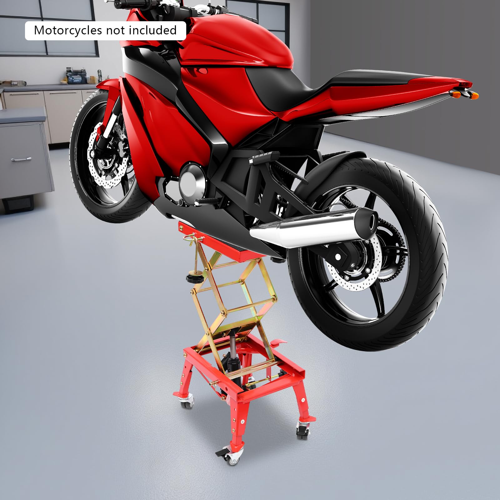 Elevador de motocicleta de hasta 160 kg, plataforma elevadora para motocicletas, altura ajustable entre 30,5 cm y 80 cm, soporte central para motocicletas ATV y quads