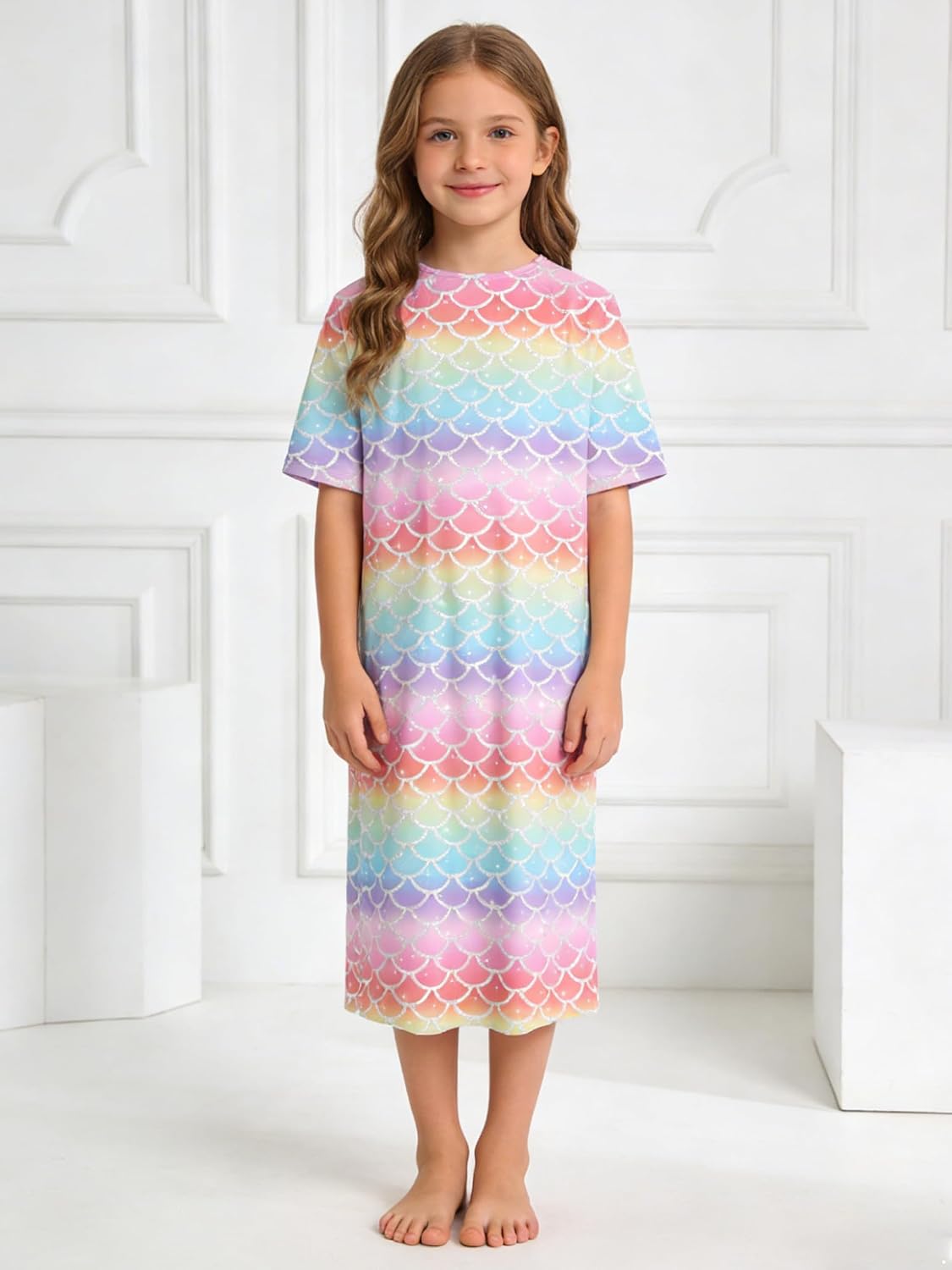 XUNZOO Kids Speical Needs Adaptive Clothing Printed Shoulder Surgery Gown Short Sleeve One Piece Care Gown for Speical Needs