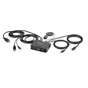 2-Port Hybrid USB-C HDMI Cable KVM Switch, 4K 60Hz, Compact KVM with 6ft/1.8m USB-A/HDMI/Audio & 4ft/1.2m USB-C Integrated Cables, Bus Powered, Hotkey Switching C2-H46-UAC-CBL-KVM
