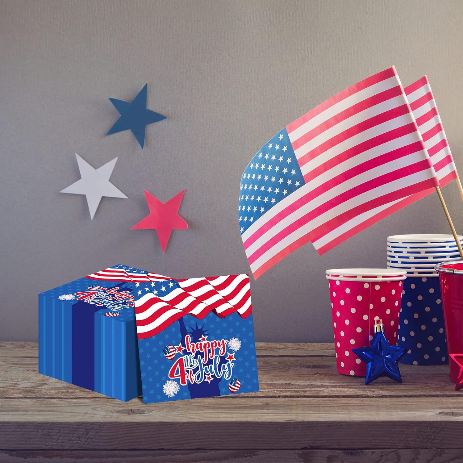 100PCS 4th of July Napkins for Memorial Day Party Supplies Patriotic Theme Luncheon Paper Napkins Disposable for Independence Day Party Favors