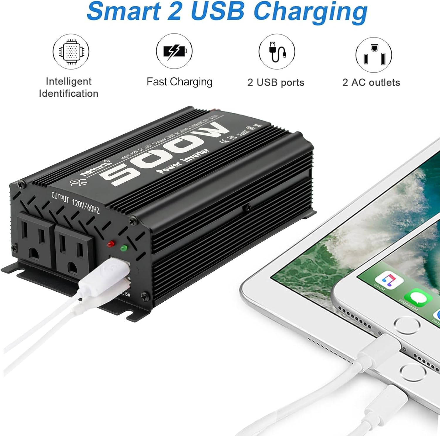 500 Watt Modified Wave Power Inverter Car Inverter Rate 500W / Peak 1000W DC12V to AC 110V RV Inverter for Camping Charging DC to AC Vehicle Power Inverter - Black