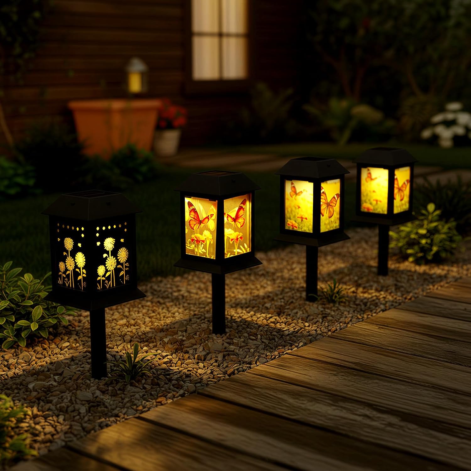 Solar Lanterns - 6 Pack Waterproof Outdoor Solar Lanterns, Hanging Solar Lights with Type-C Charging Port and Ground-Mounted Light Poles for Yard, Patio, Lawn, Pathway, Garden Decor (6 Pack)