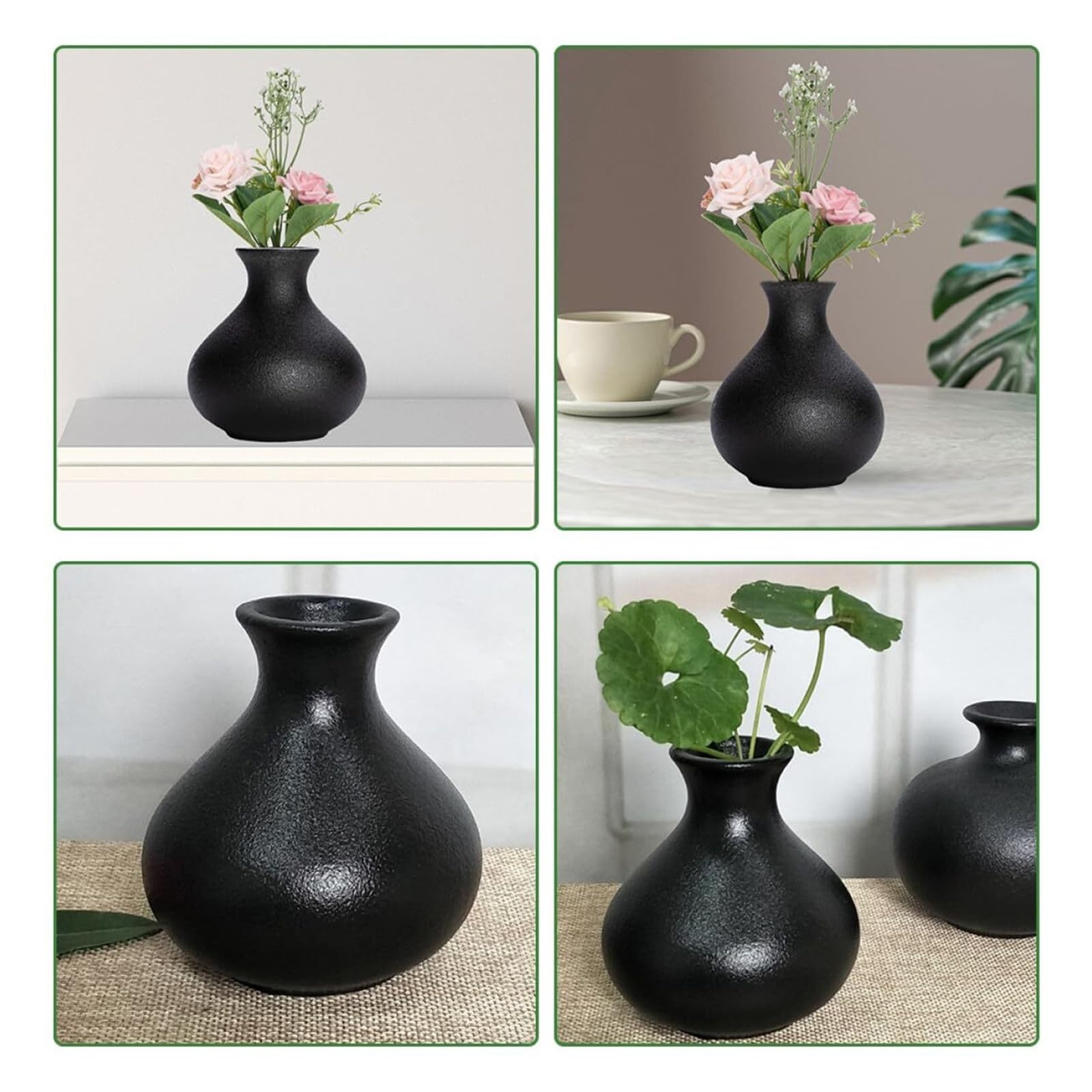 Nowoczesna dekoracja wiejskiego domu, 2-częściowy zestaw matowych czarnych wazonów ceramicznych, ręcznie wykonane, glazurowane, hydroponiczne pojemniki na kwiaty, prezenty dla par