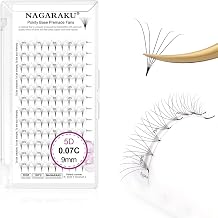 NAGARAKU 5D Volume Premade Fans Eyelash Extensions 0.07C 9mm 120 Fans | Compact Portable Box, Sharp Narrow Stem & Thin Pointy Base, Fluffy Russian Style, Matte Black, Easy Apply Saves Time