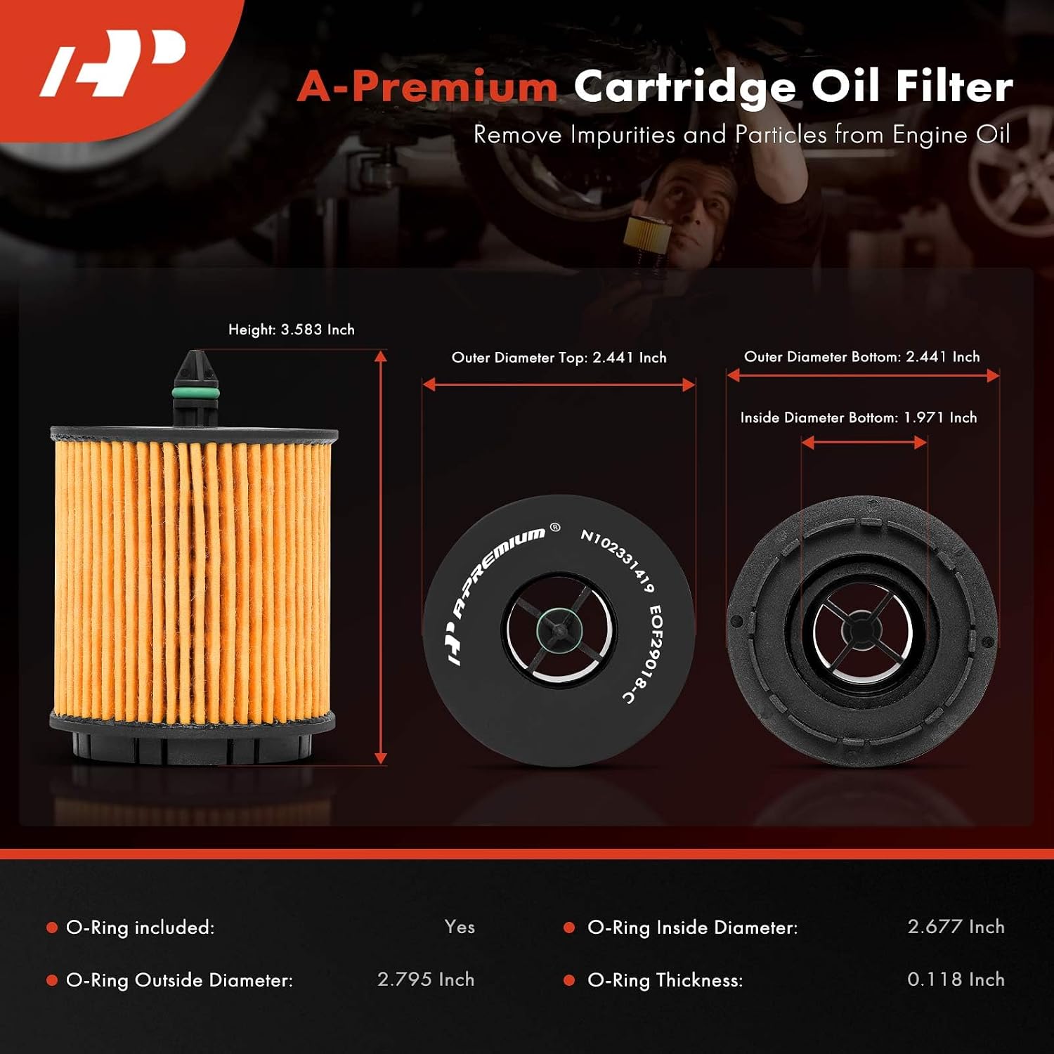 A-Premium 10K Miles Protection Oil Filter Compatible with Chevy Equinox, Impala, Captiva Sport, HHR, Cobalt, Classic, Cavalier, Malibu & Buick & Saab & GMC & Oldsmobile & Pontiac & Saturn & Fisker