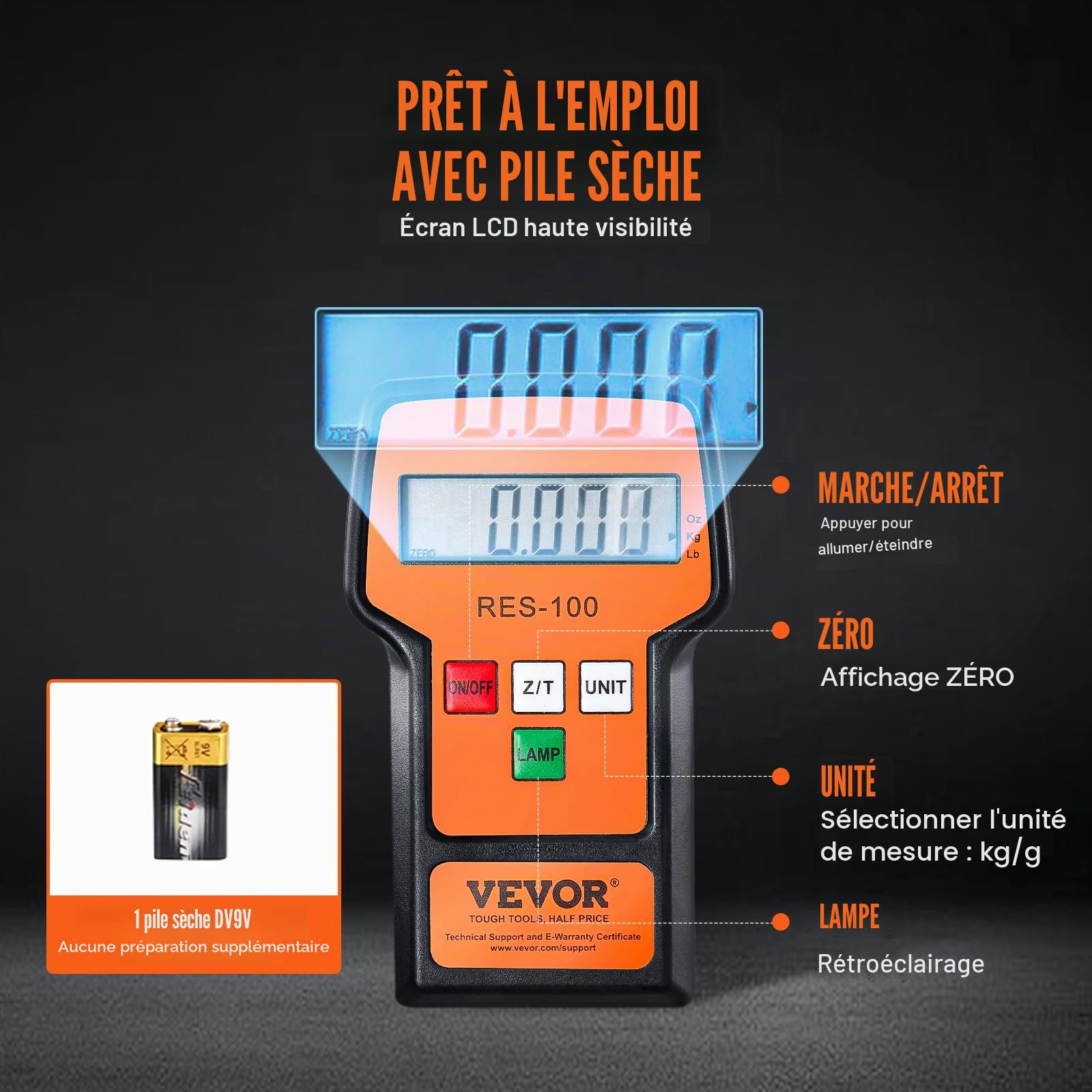 VEVOR HAVC Balance de réfrigérant 100 kg avec télécommande filaire, balance numérique de haute précision de 5 g avec étui et batterie sèche
