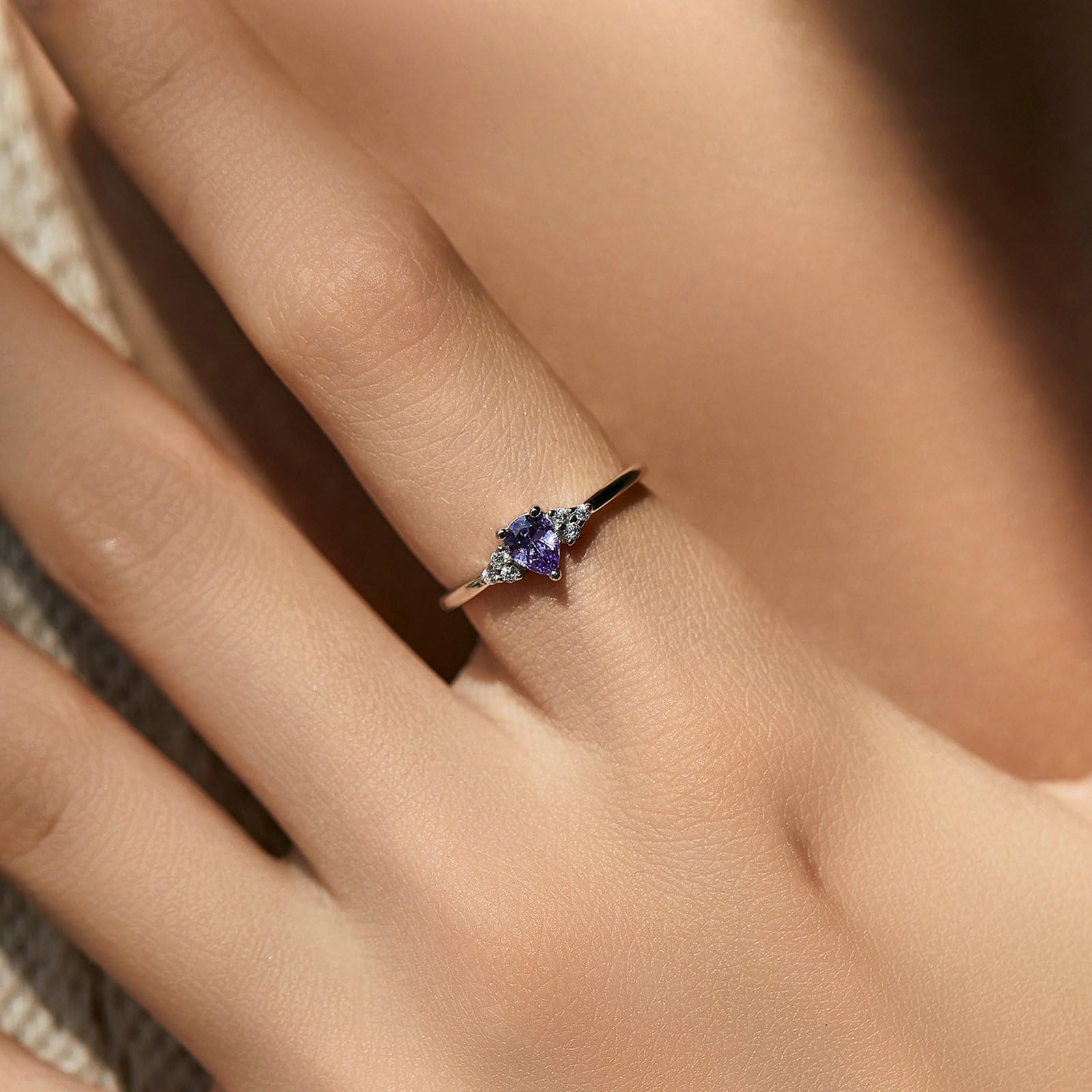Anillo de oro blanco de 9 K/14 K, amatista morada, 4 x 5 mm, redondo con ópalo violeta, amatista, anillo para mujer, anillo de moissanita, anillo para mujer