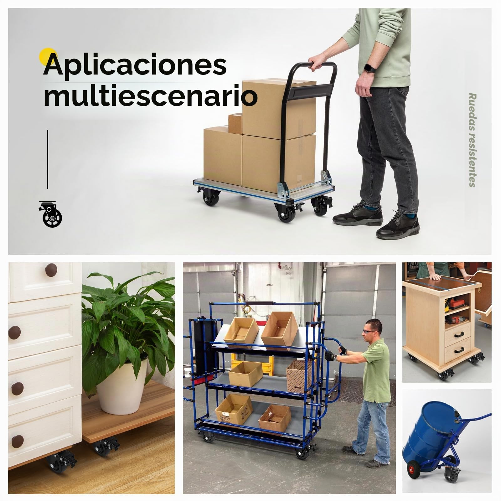 SWAWIS 4Pcs Ruedas Giratorias 150mm, Ruedas Pesados con Freno, Rueda Pivotantes Poliuretano con Tornillos Hasta 800kg, Ruedas para Muebles, para Hogar Oficina Fábrica