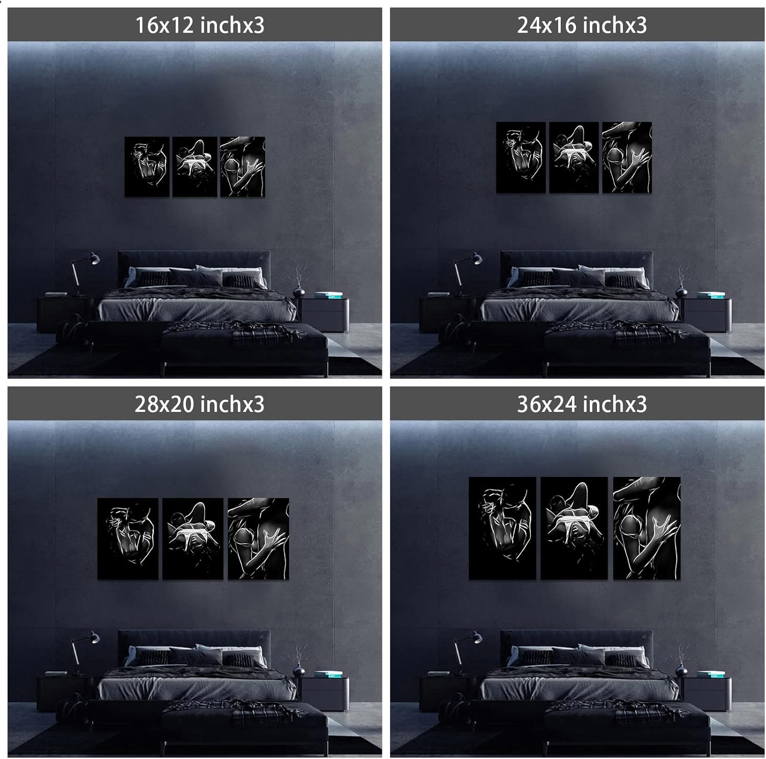 Black and White Sexy Painting 3 Piece Home Decor Artwork Abstract Woman and Man Pictures Canvas Prints Wall Art Home Decorations for Living Room Bedroom Bathroom Framed Ready to Hang - 12x16inchx3Pcs