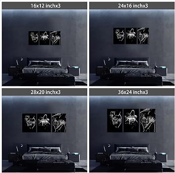 Black and White Sexy Paintings 3 Pieces Home Decoration Artwork Abstract Women Men Pictures Canvas Prints Wall Art for Home Decoration Living Room Bedroom Bathroom Framed Ready to Hang - 36 x 16 Inches