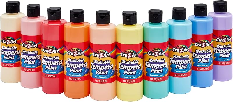 Cra-Z-Art Pastels Washable Tempera Paint For Kids Bulk Pack 10ct, Assorted Soft Pastel Colors Tempera Paint Set 8oz each bottle, Back To School Teachers Supplies