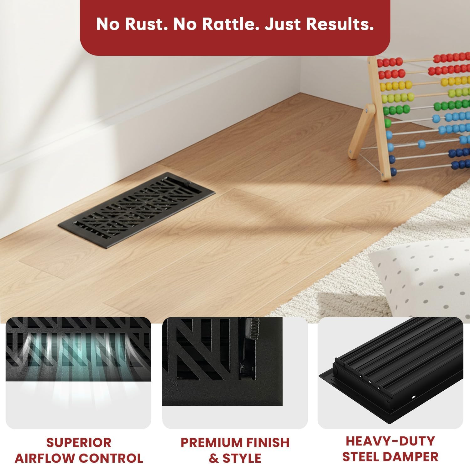 Empire Register Co, Steel Floor Register - 4x10 inch, Abstract Design, Textured Black Finish, Heavy Duty Walkable Steel Floor Vents, Metal Damper Attached Air Vents for Home Floor only