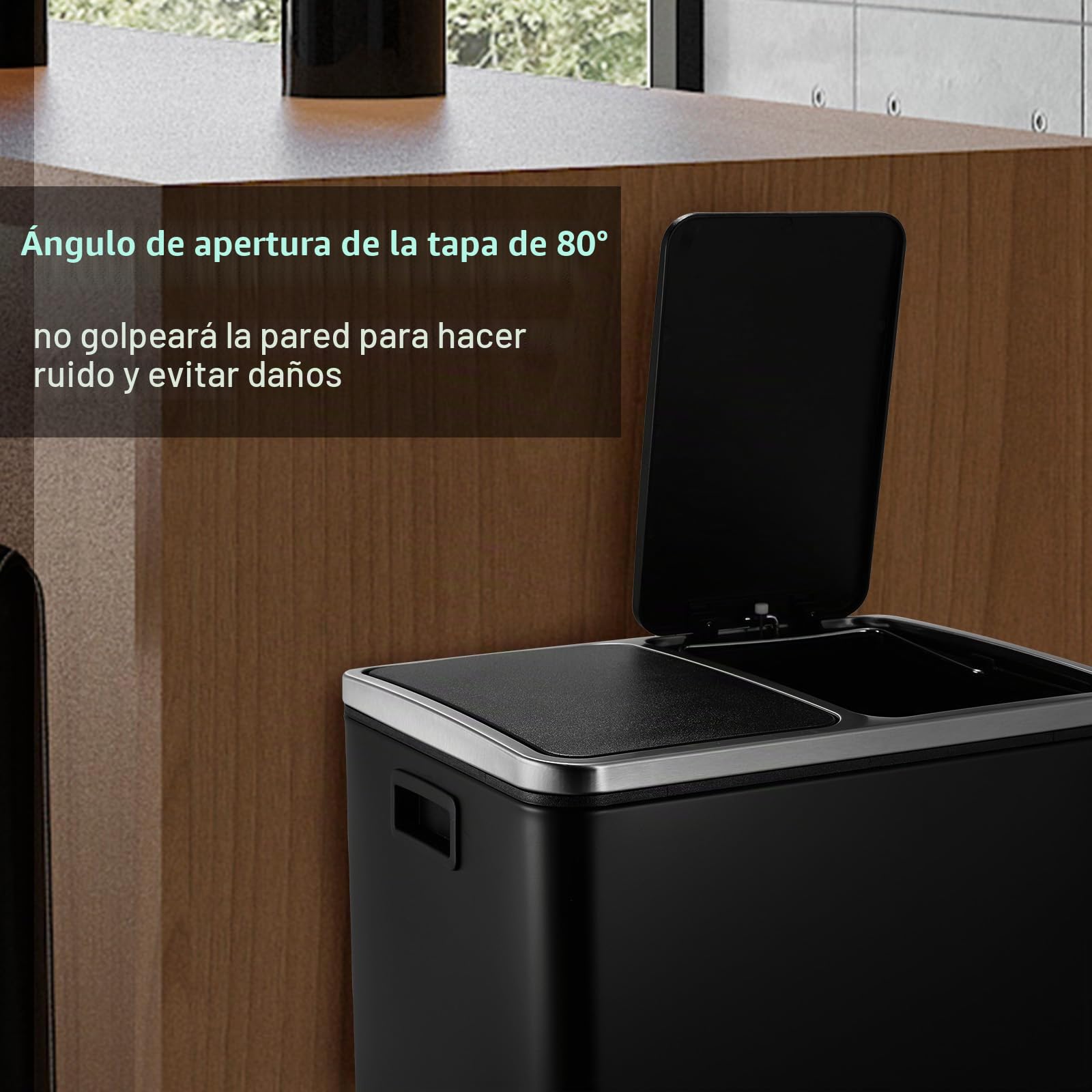 LIFERUN Cubos De Basura De Reciclaje de Doble Compartimentos con 2x 15 L Cubos Interiores de Plástico y Asas, Bote de Basura de Metal con Tapa de Cierre Lento y Pedal, Negro