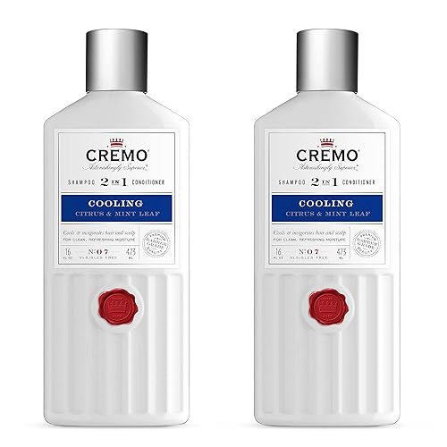 Cremo Champú y acondicionador 2 en 1 de hoja de menta y cítricos refrescantes de grado barbero, 16 onzas líquidas (paquete de 2)