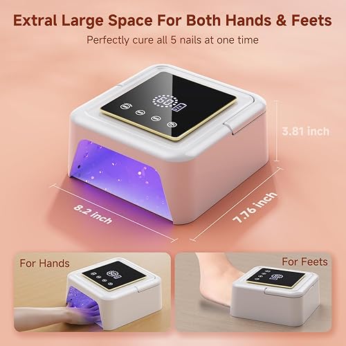 Miniatura 7 de Lámpara de uñas UV inalámbrica de 108 W, lámpara de uñas LED profesional con 36 cuentas y pantalla táctil, luz UV recargable para uñas de gel