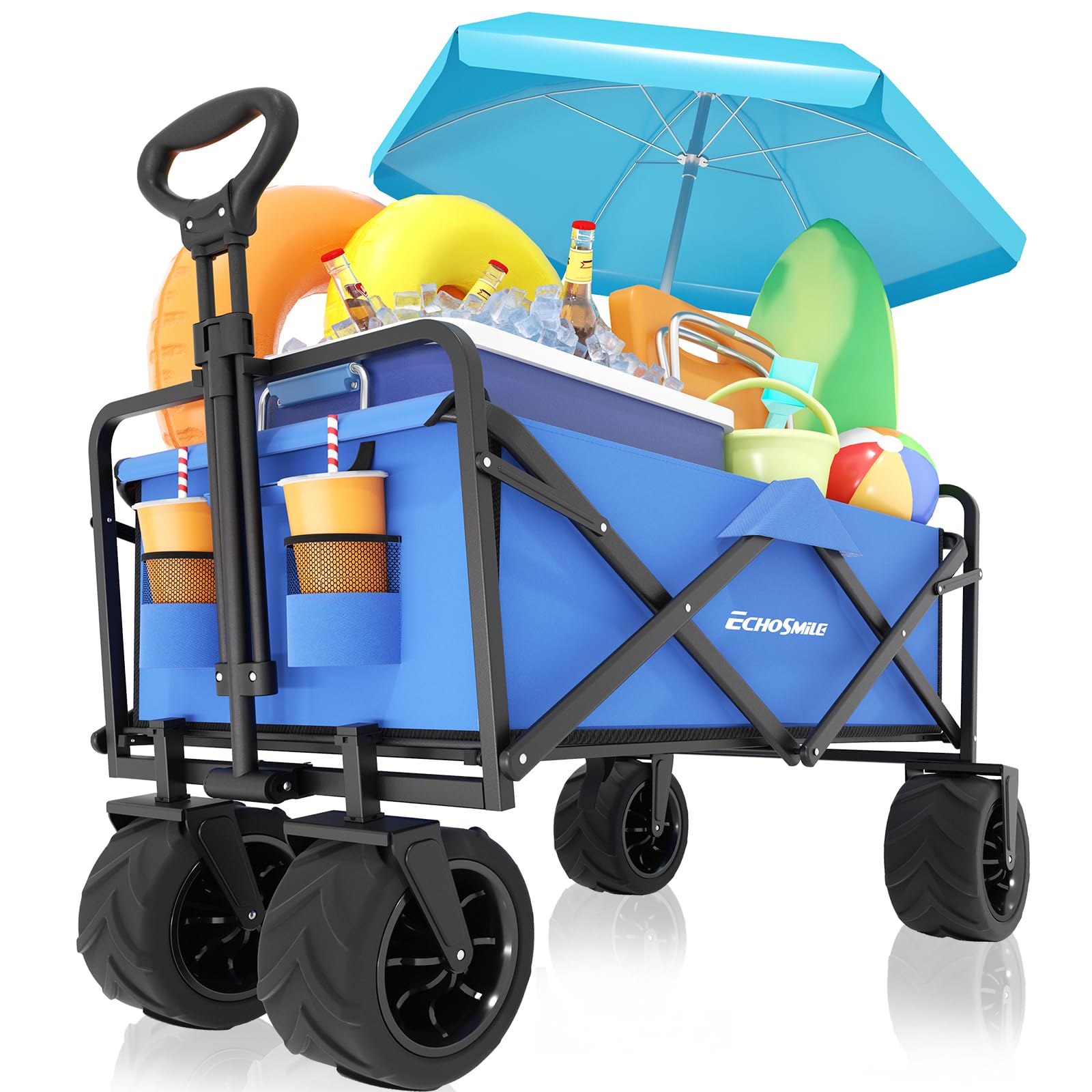 EchoSmile Carrello Con Ruote Portatutto, Carrello Pieghevole Capacità 160 KG, Ruote Grandi, Braccioli Regolabili, Carrello da Giardino Campeggio Spesa