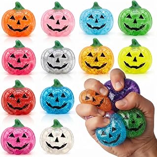 12Pack Halloween Pumpkin Squishy Stress Balls, Halloween Party Favors | Stress Relief Toys for Kids & Adults, Non-Toxic Squeeze Toys for Trick or Treat Bags, Classroom Rewards, Pinata Fillers