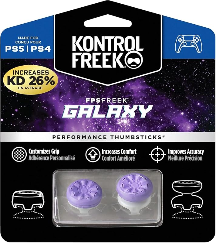 KontrolFreek FPS Freek Galaxy Purple for PlayStation 4 (PS4) and PlayStation 5 (PS5) | Performance Thumbsticks | 1 High-Rise, 1 Mid-Rise | Purple