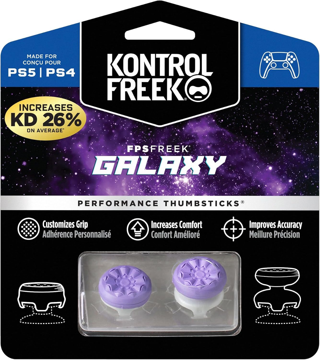FPS Freek Galaxy Purple for PlayStation 4 (PS4) and PlayStation 5 (PS5) | Performance Thumbsticks | 1 High-Rise, 1 Mid-Rise | Purple