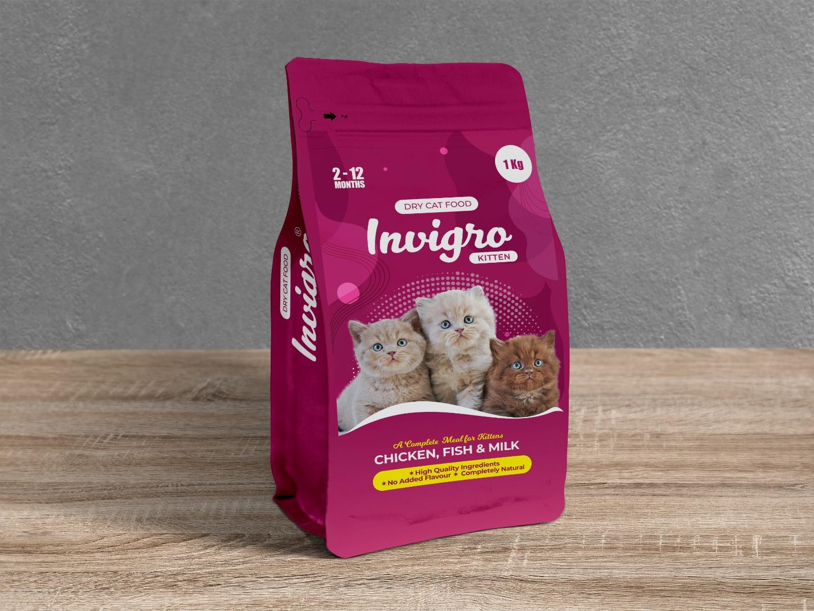 INVIGRO Fish & Milk High Protein Kitten Dry Food 1kg - Complete & Balanced Nutrition -Supports Muscle Strength, Digestion & Healthy Coat
