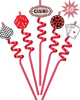 Casino Theme Drinking Straws Party Decorations - 10 pc | Poker Night Party Favors, Vegas Birthday Party Supplies, Card Game Bachelorette