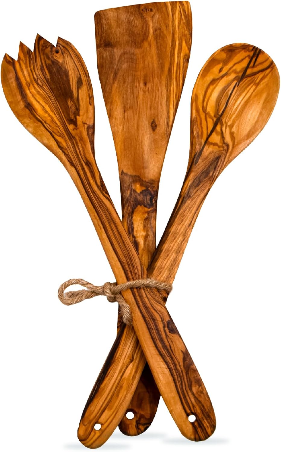 3-Piece Olive Wood Cooking Utensils Set – Handcrafted Spoon, Spatula & Fork – Premium Wooden Kitchen Tools – Gift-Ready, Eco-Friendly & Safe for Nonstick Cookware