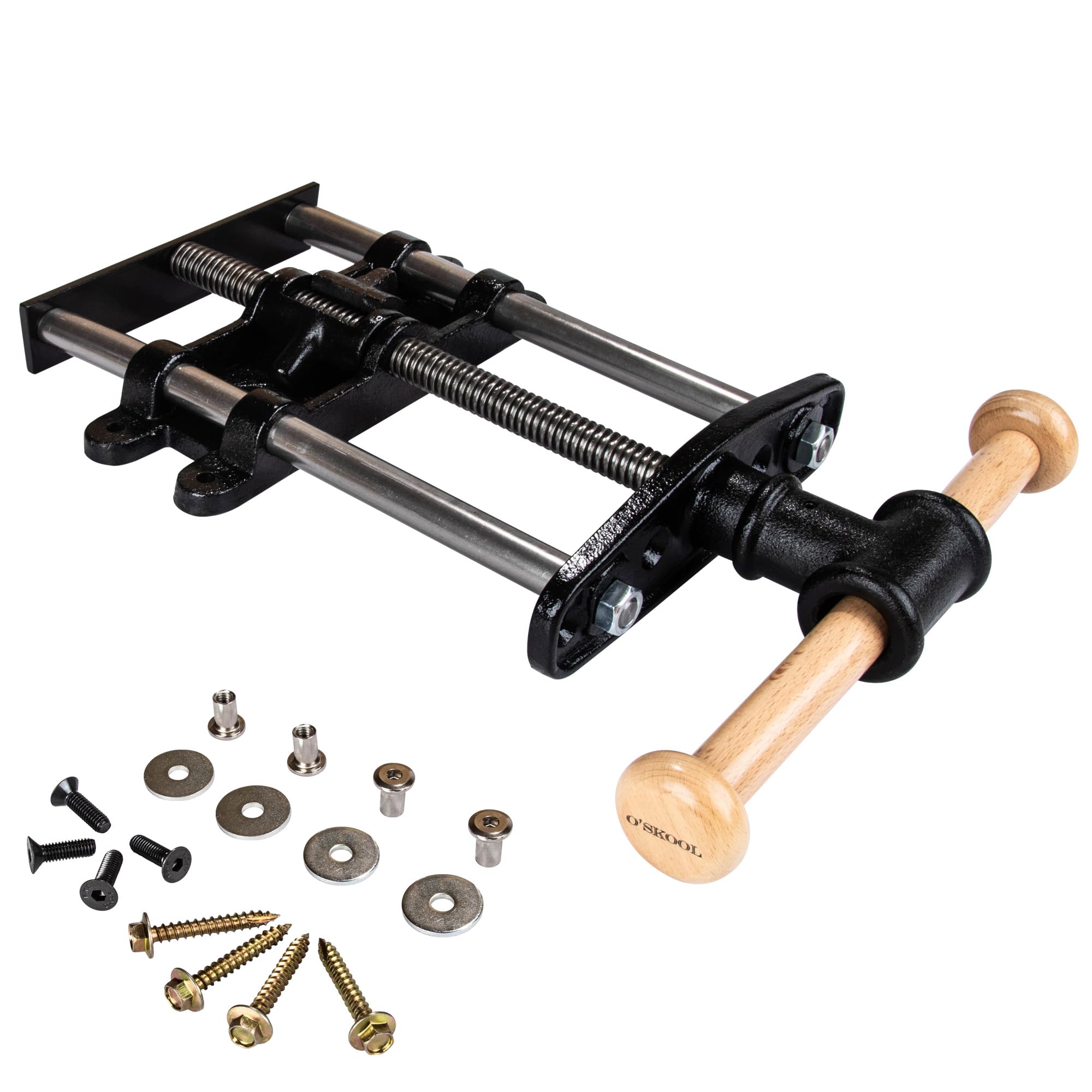 O'SKOOL Morsa frontale da banco da lavoro a sgancio rapido da 22,9 cm, per la lavorazione del legno, morsa da banco in ghisa resistente con manico in legno di faggio