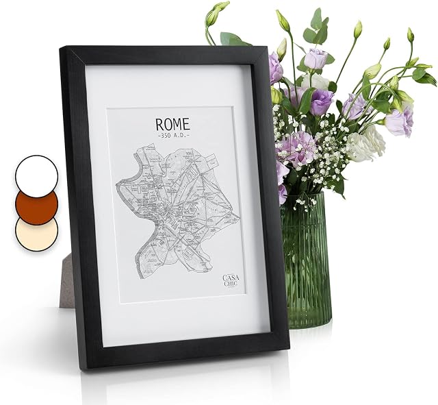 Classic by Casa Chic - Solid Wood A4 Photo Frame - Black - Mount for 6x8 inch (15x20 cm) Picture or Certificate -Tempered Glass