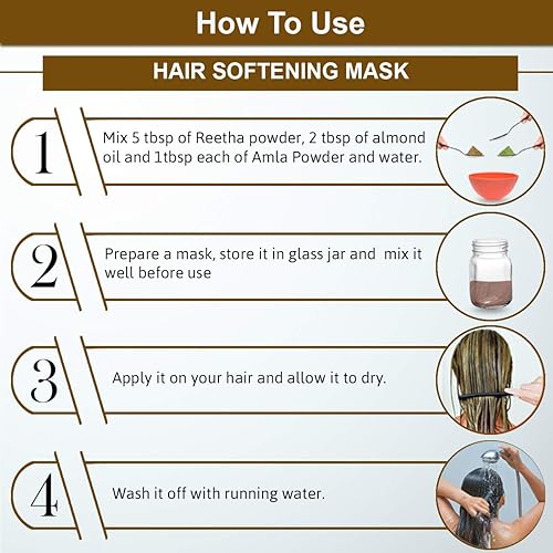 Miniatura 5 de Polvo 100% Reetha para el cabello, tratamiento del cuero cabelludo, crecimiento y acondicionamiento del cabello 200 Gm